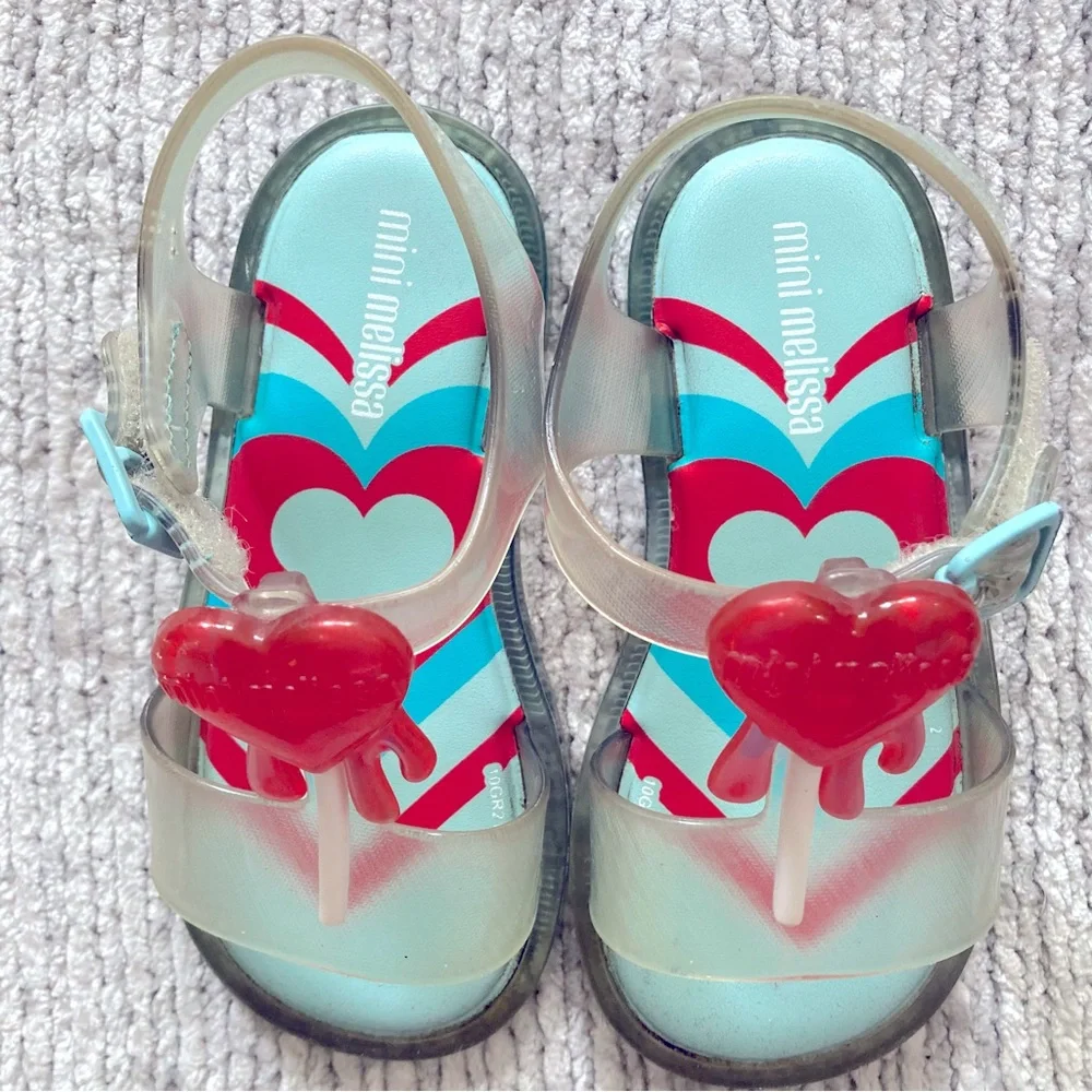 Mini Melissa Size 8 USA Heart‎ Lollipop Jelly Sandals Clear Red Blue